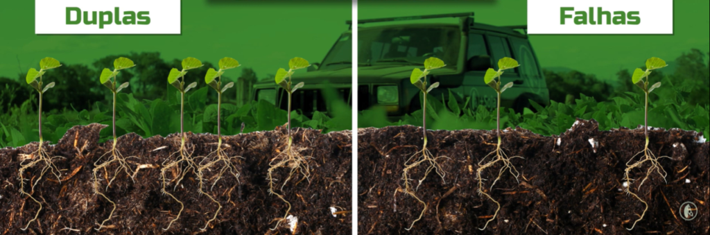 Ilustração de espaçamentos duplos e falhos