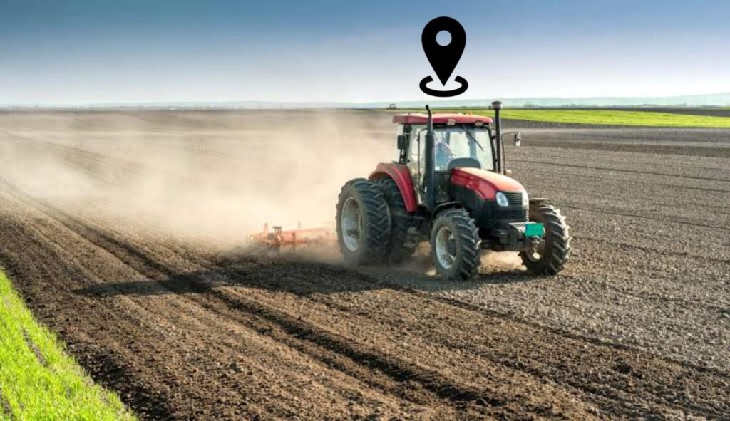 Localização de um trator no talhão possibilitada através dos satélites de localização. Fonte: adaptado de 1ZOOM.ME