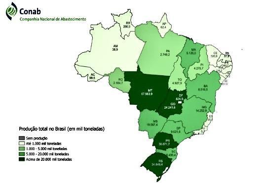 Mapa com a logística dos grãos: