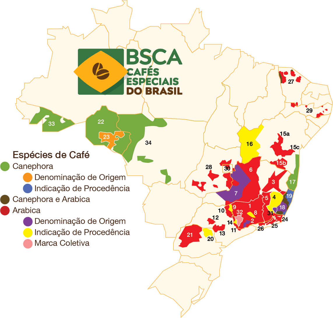 Mapa de certificações para a produção de café
